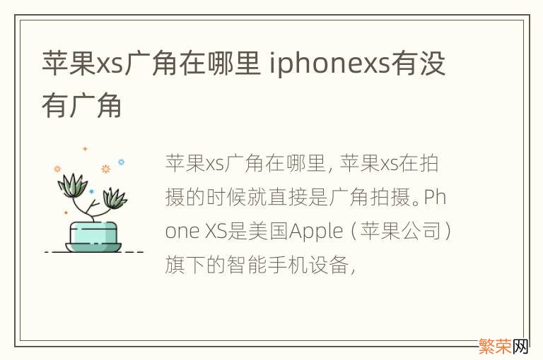 苹果xs广角在哪里 iphonexs有没有广角