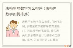 表格内数字如何排序 表格里的数字怎么排序