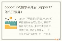 oppor17怎么开双屏 oppor17双摄怎么开启