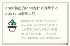 oppo新出的reno为什么有两个 oppo reno那年出的