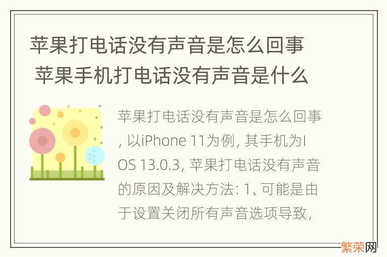 苹果打电话没有声音是怎么回事 苹果手机打电话没有声音是什么情况