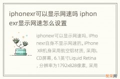 iphonexr可以显示网速吗 iphonexr显示网速怎么设置