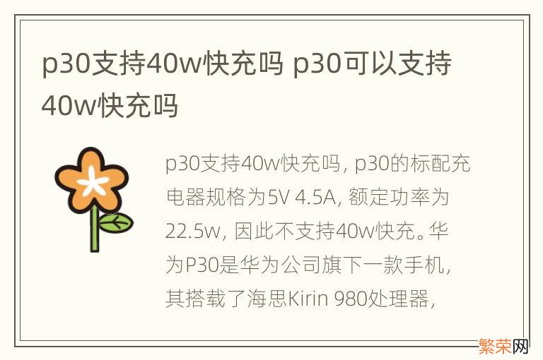 p30支持40w快充吗 p30可以支持40w快充吗