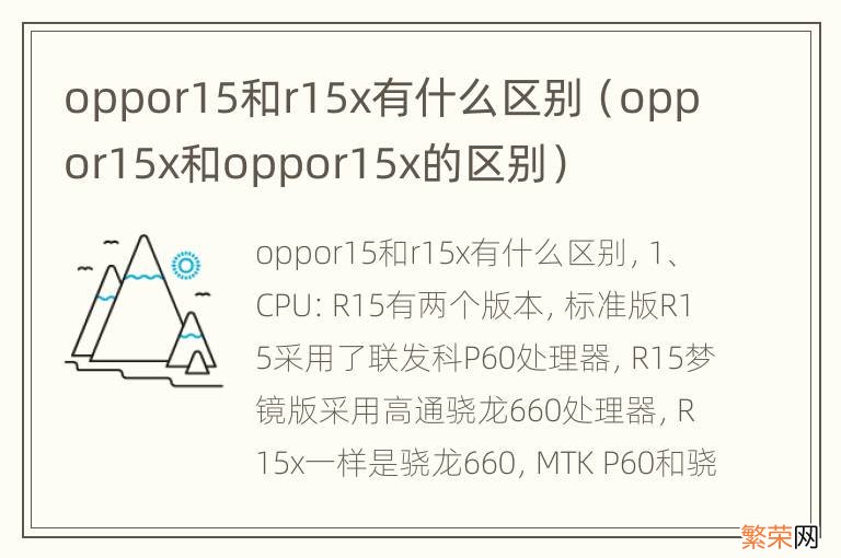 oppor15x和oppor15x的区别 oppor15和r15x有什么区别