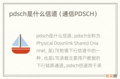 通信PDSCH pdsch是什么信道