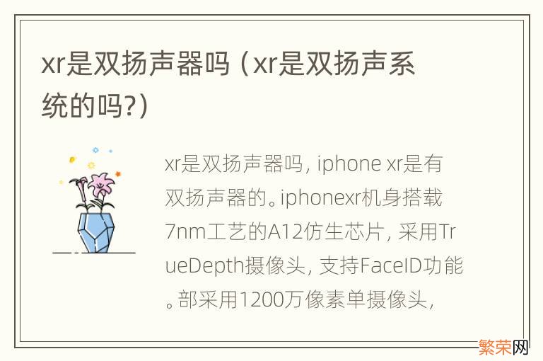 xr是双扬声系统的吗? xr是双扬声器吗