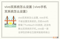 vivo手机双系统怎么设置 vivo双系统怎么设置