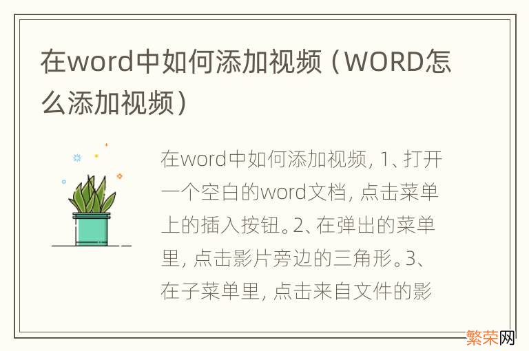 WORD怎么添加视频 在word中如何添加视频