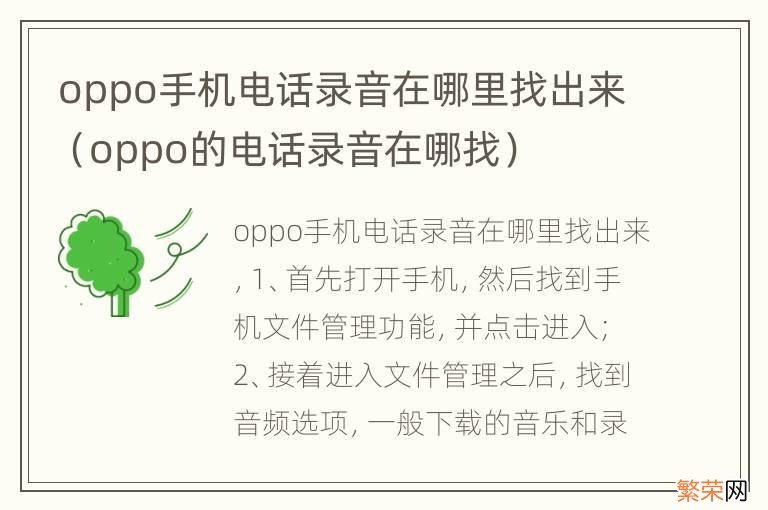 oppo的电话录音在哪找 oppo手机电话录音在哪里找出来