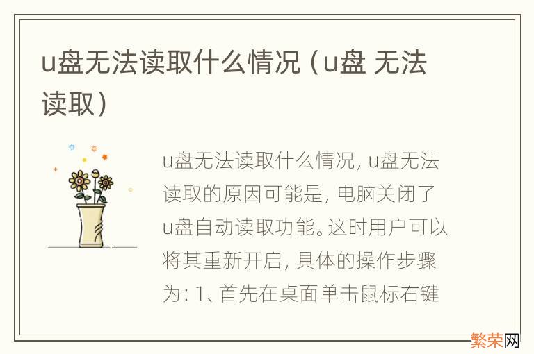 u盘 无法读取 u盘无法读取什么情况