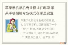 苹果手机相机专业模式在哪里 苹果手机相机专业模式在哪里设置