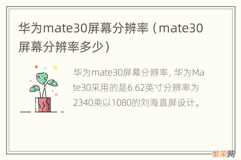 mate30屏幕分辨率多少 华为mate30屏幕分辨率