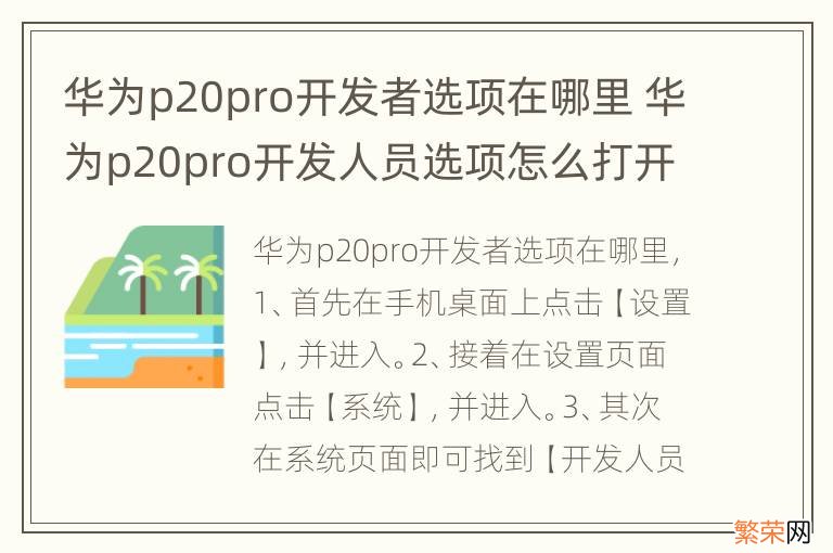 华为p20pro开发者选项在哪里 华为p20pro开发人员选项怎么打开