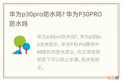 华为p30pro防水吗? 华为P30PRO防水吗