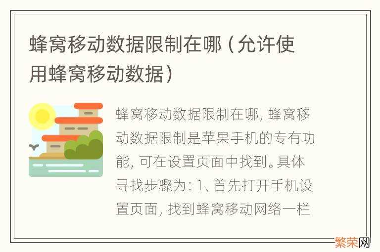 允许使用蜂窝移动数据 蜂窝移动数据限制在哪