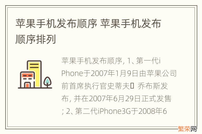 苹果手机发布顺序 苹果手机发布顺序排列