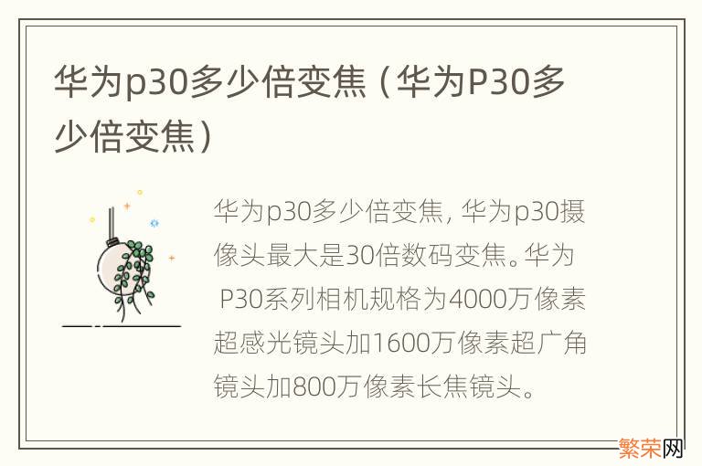 华为P30多少倍变焦 华为p30多少倍变焦