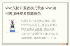 vivo关闭开发者模式黄条 vivo如何关闭开发者模式黄条