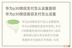 华为p30微信支付怎么设置面部 华为p30微信面容支付怎么设置