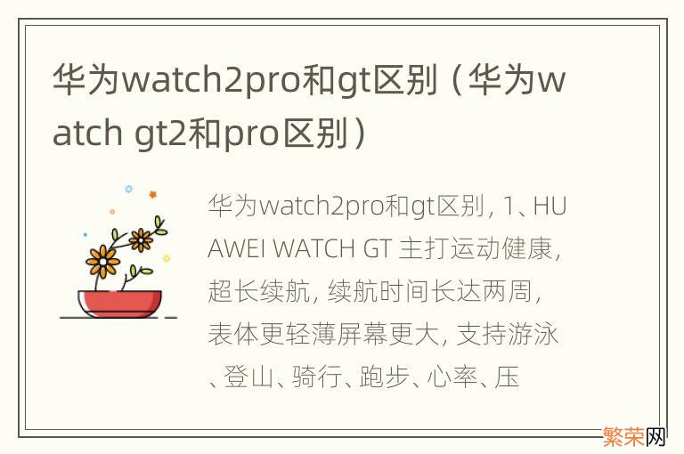 华为watch gt2和pro区别 华为watch2pro和gt区别