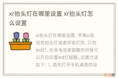 xr抬头灯在哪里设置 xr抬头灯怎么设置