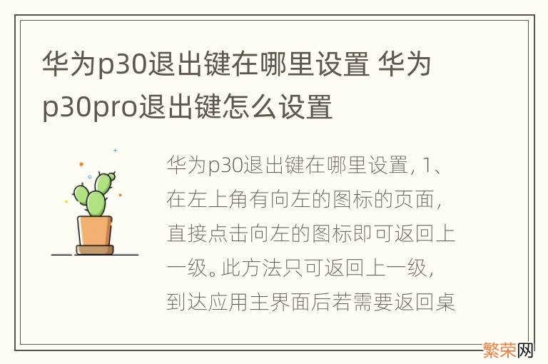 华为p30退出键在哪里设置 华为p30pro退出键怎么设置