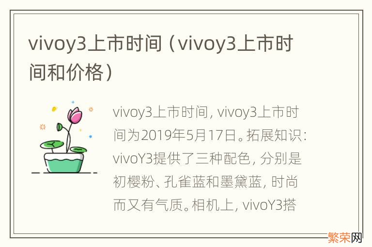 vivoy3上市时间和价格 vivoy3上市时间