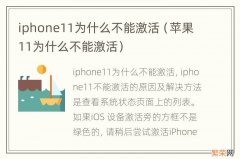 苹果11为什么不能激活 iphone11为什么不能激活