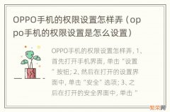 oppo手机的权限设置是怎么设置 OPPO手机的权限设置怎样弄