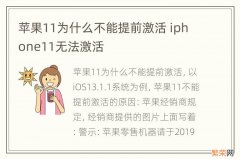 苹果11为什么不能提前激活 iphone11无法激活