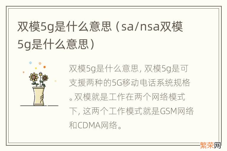 sa/nsa双模5g是什么意思 双模5g是什么意思