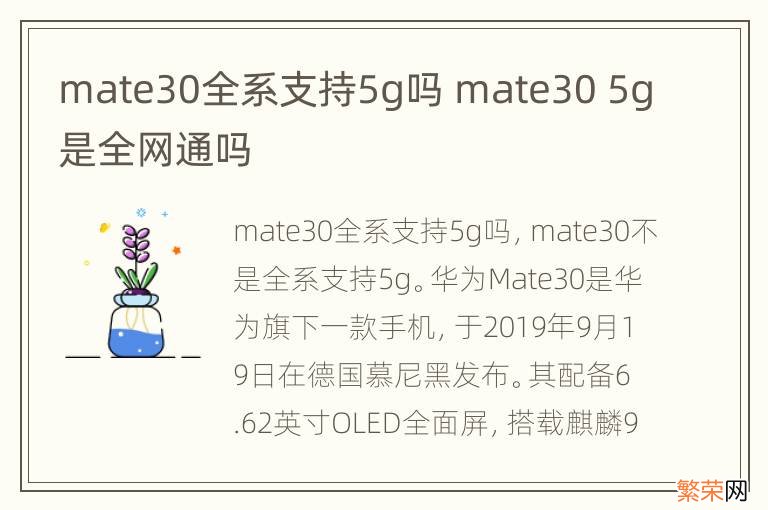 mate30全系支持5g吗 mate30 5g是全网通吗