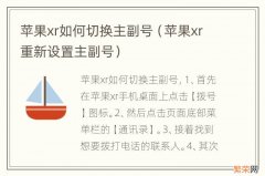 苹果xr重新设置主副号 苹果xr如何切换主副号