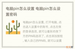 电脑pin怎么设置 电脑pin怎么设置密码