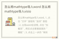 怎么将mathtype导入word 怎么将mathtype导入visio