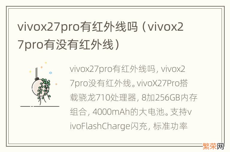 vivox27pro有没有红外线 vivox27pro有红外线吗