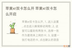 苹果xr双卡怎么开 苹果xr双卡怎么开启