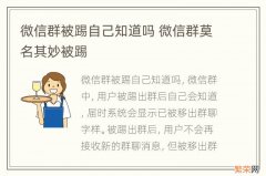 微信群被踢自己知道吗 微信群莫名其妙被踢