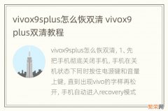 vivox9splus怎么恢双清 vivox9plus双清教程