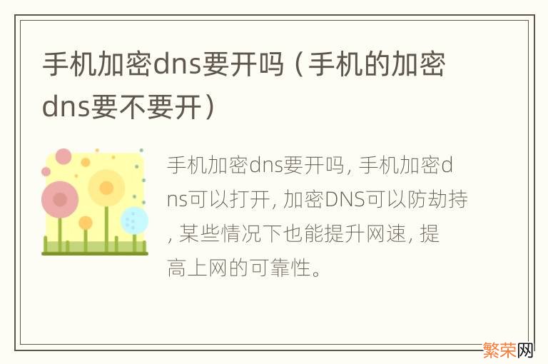 手机的加密dns要不要开 手机加密dns要开吗