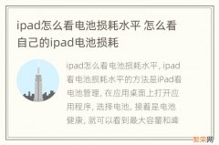 ipad怎么看电池损耗水平 怎么看自己的ipad电池损耗