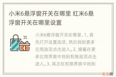 小米6悬浮窗开关在哪里 红米6悬浮窗开关在哪里设置