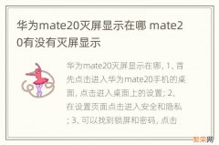 华为mate20灭屏显示在哪 mate20有没有灭屏显示