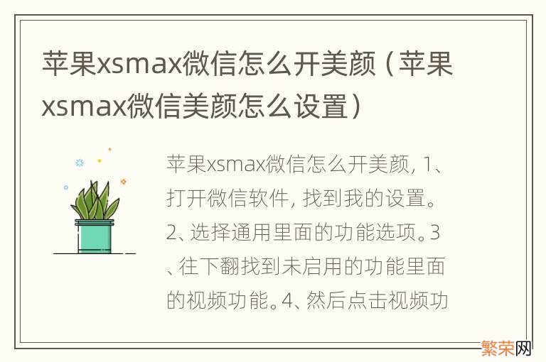 苹果xsmax微信美颜怎么设置 苹果xsmax微信怎么开美颜