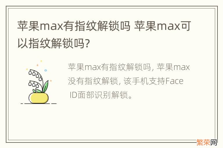 苹果max有指纹解锁吗 苹果max可以指纹解锁吗?