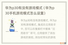 华为p30手机游戏模式怎么设置 华为p30有没有游戏模式