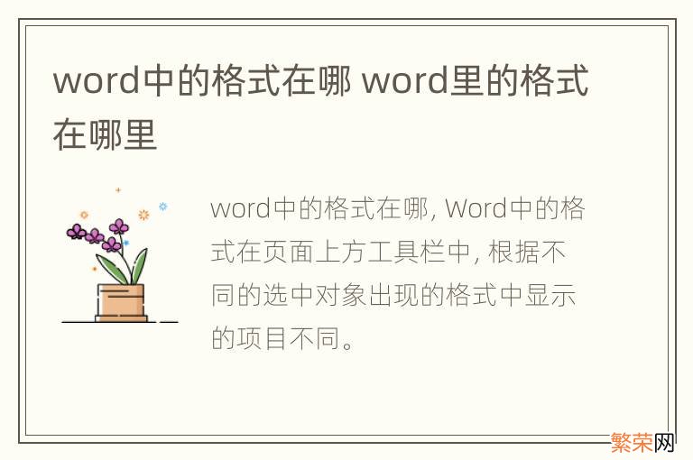 word中的格式在哪 word里的格式在哪里