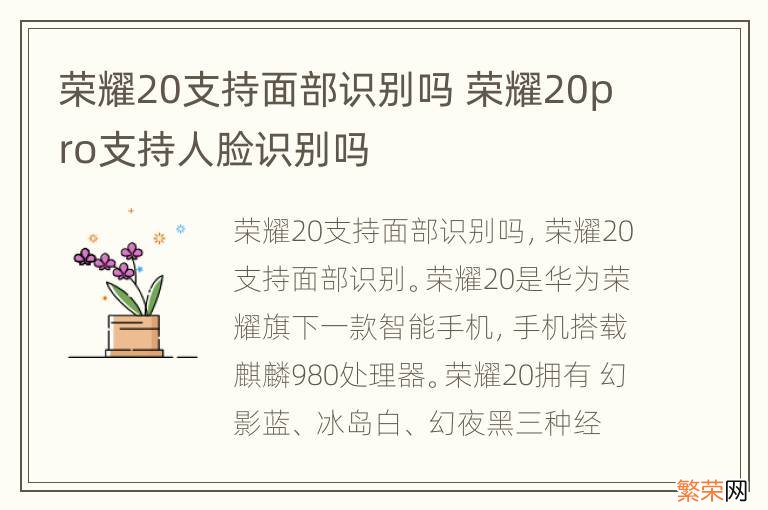 荣耀20支持面部识别吗 荣耀20pro支持人脸识别吗