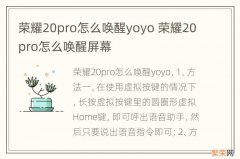 荣耀20pro怎么唤醒yoyo 荣耀20pro怎么唤醒屏幕