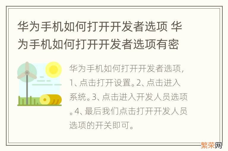 华为手机如何打开开发者选项 华为手机如何打开开发者选项有密码